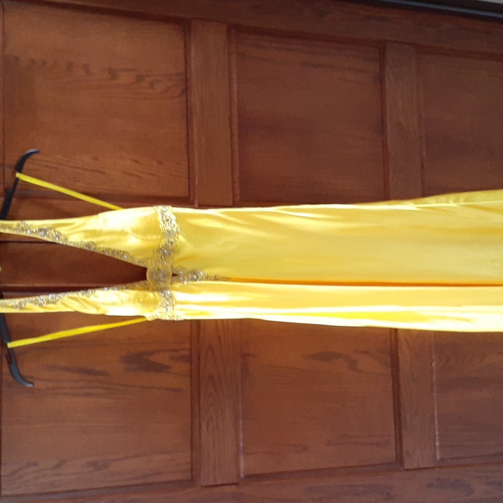 Betsy & Adam Yellow Beaded Woman 12  Ball Gown
